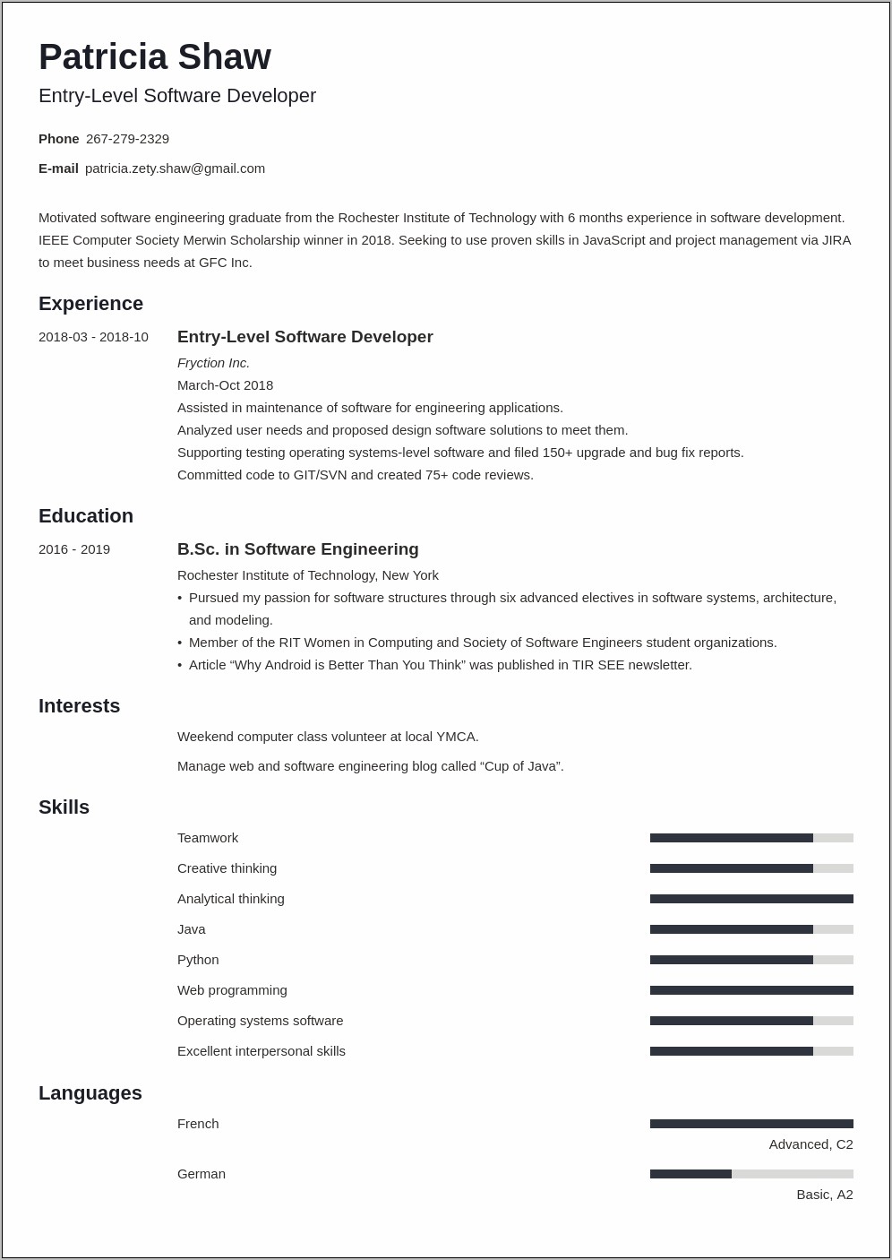 Entry Level Engineer Resume Free Code