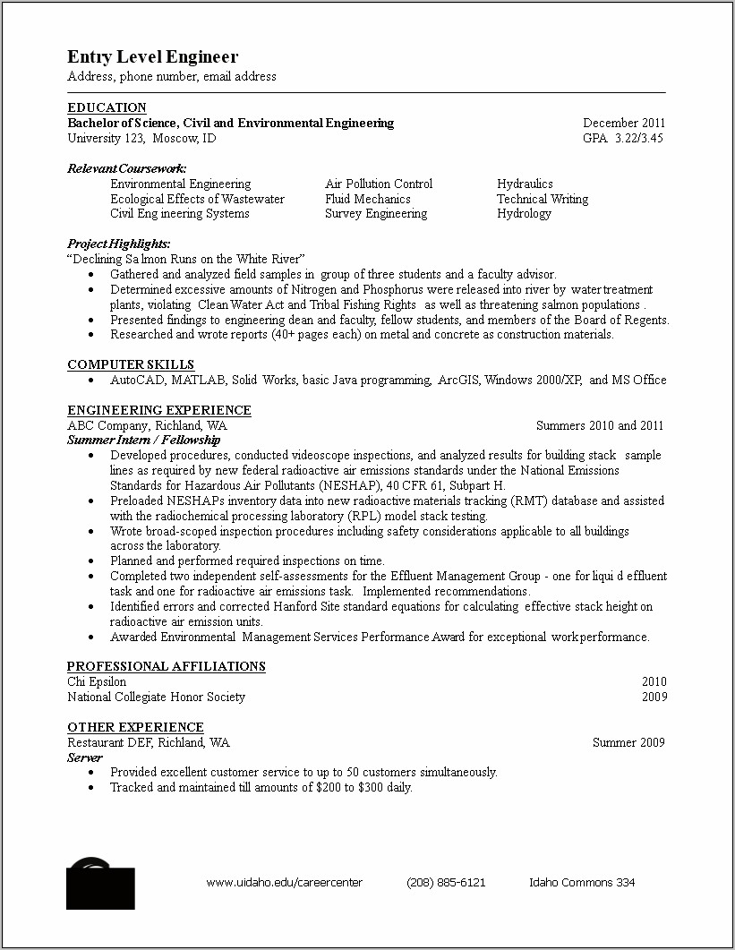 Entry Level Engineer Skills On Resume