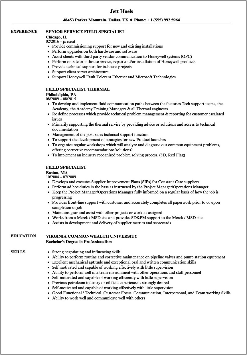 Entry Level Gas Well Tender Resume Example