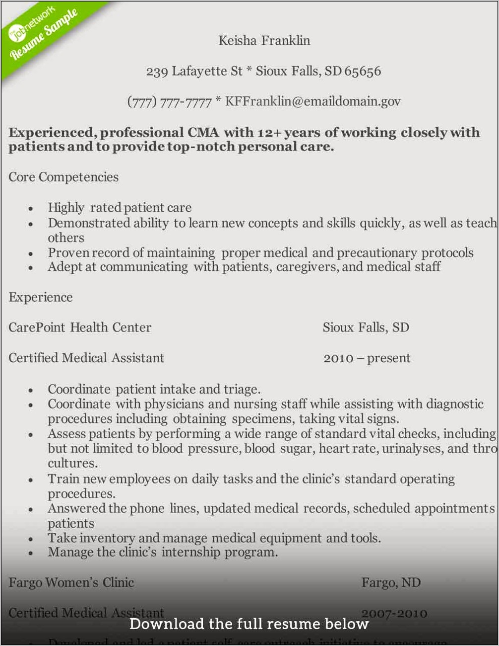 Entry Level Medical Assistant Resume Summary Examples - Resume Example ...