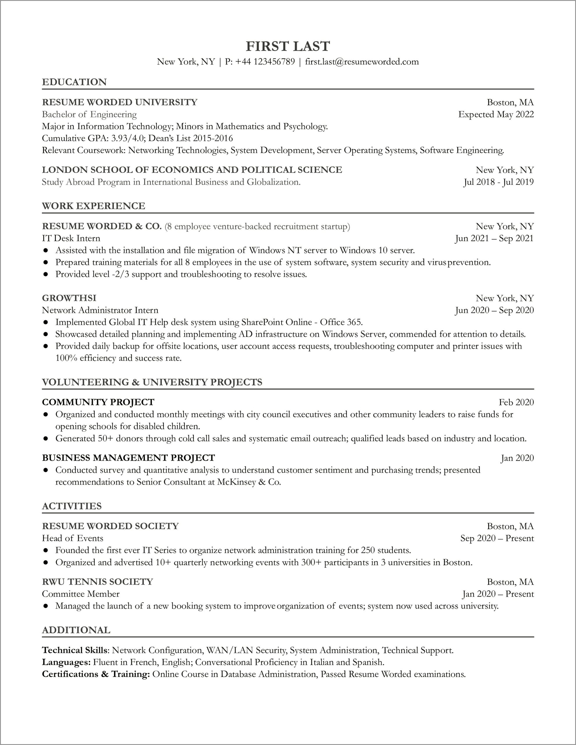 Entry Level Network Administrator Sample Resume - Resume Example Gallery