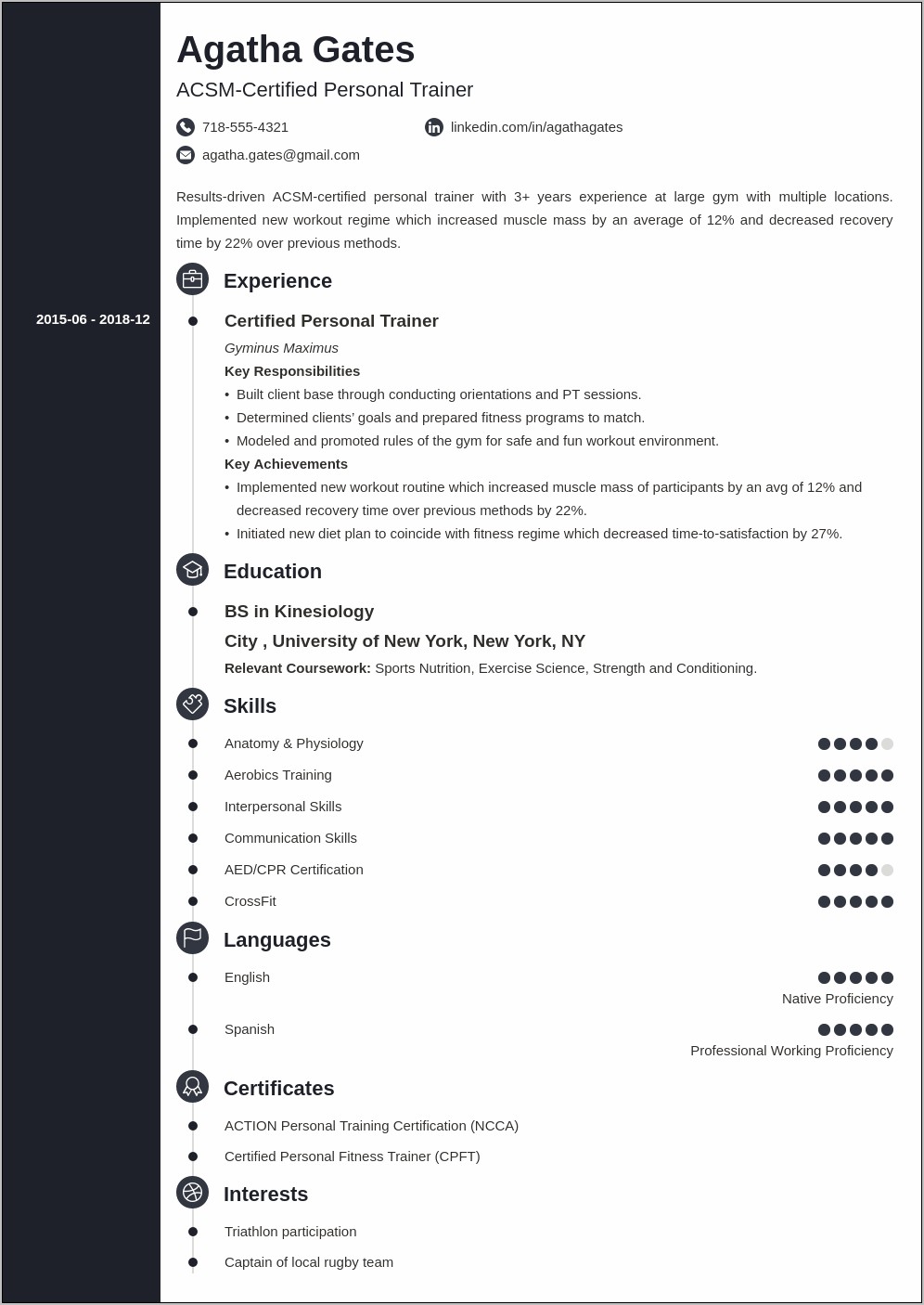 Entry Level Personal Trainer Resume Summary
