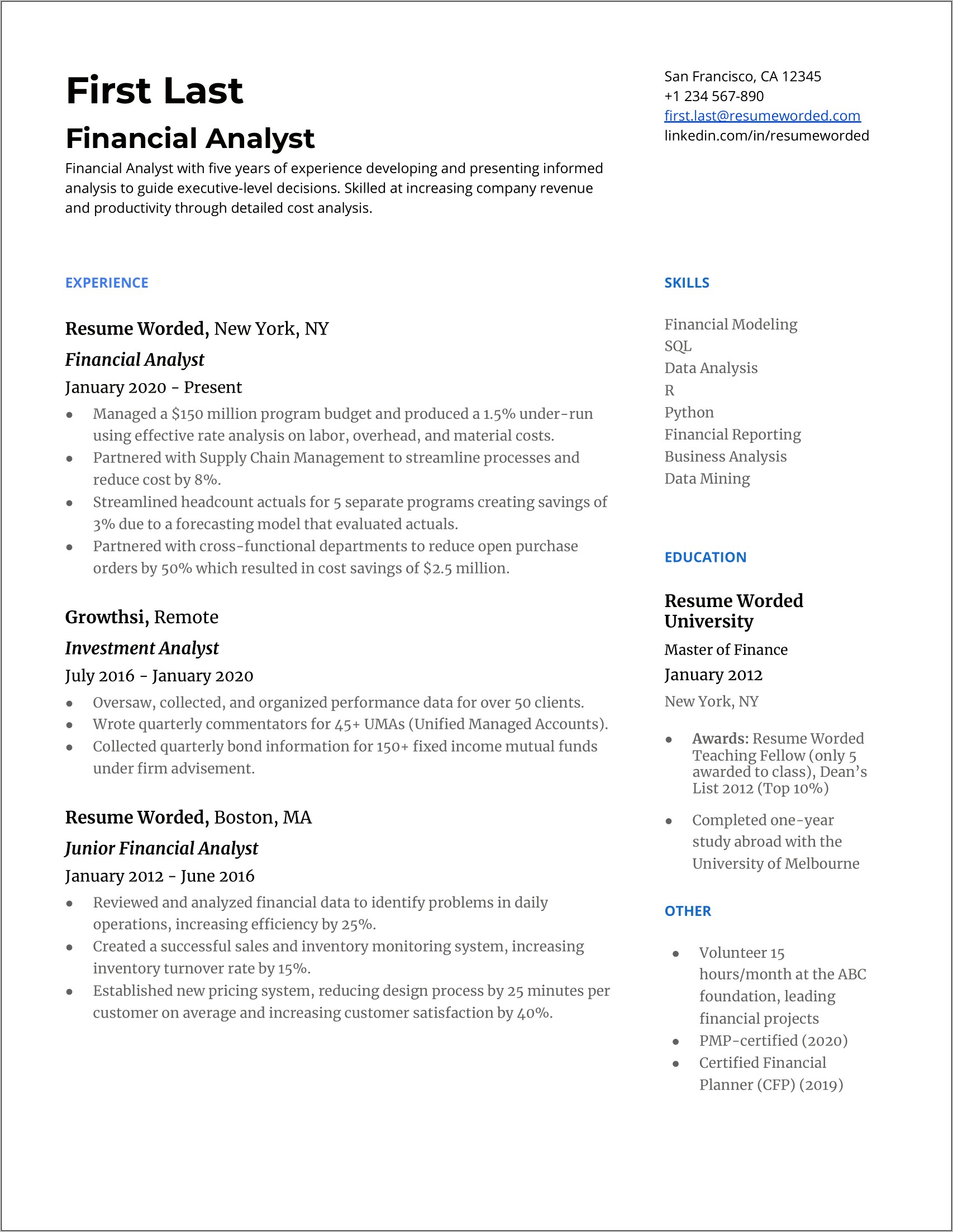 Entry Level Resume For Business Finnace Jobs