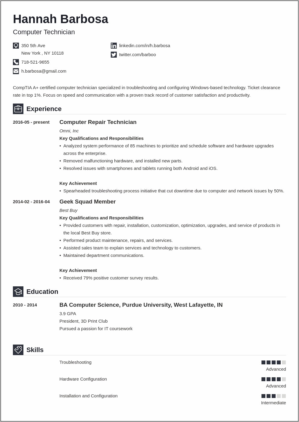 Entry Level Tech Repair Resume Templates