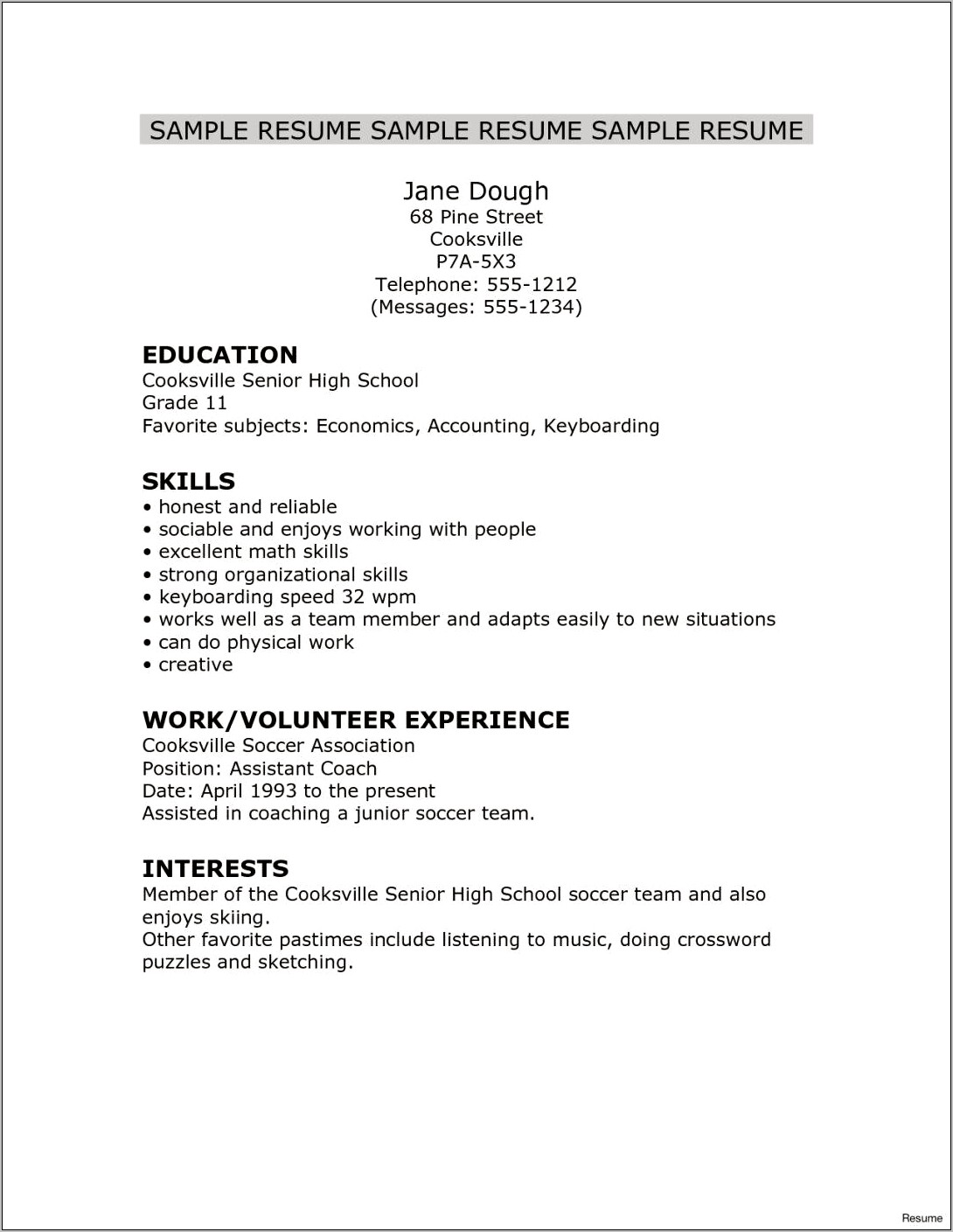 Example High School Resumes For Students