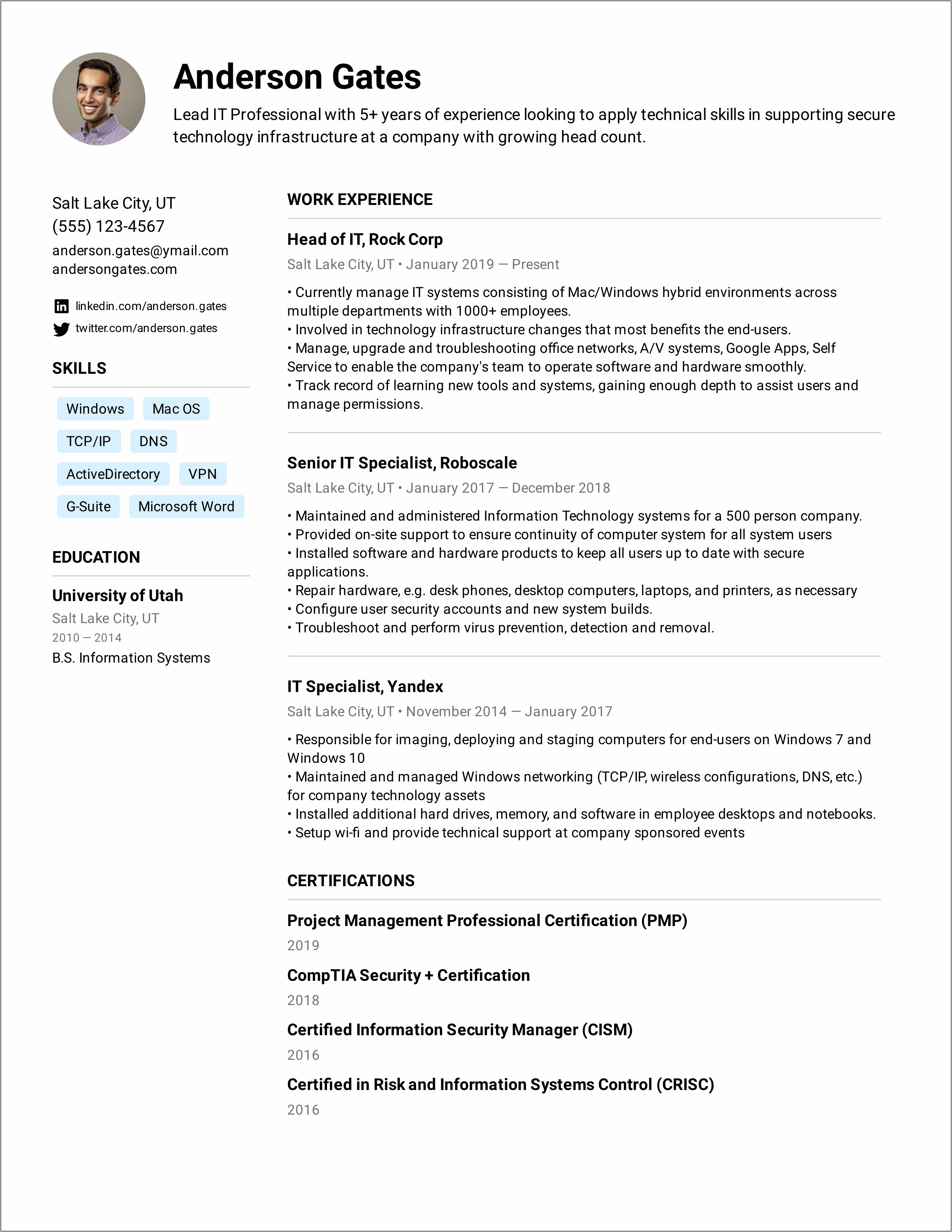 Example Of A Resume With Certifications