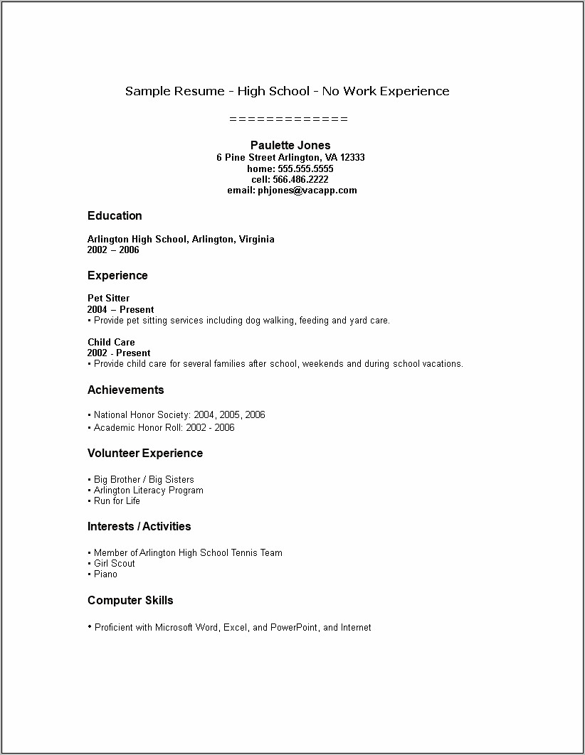 Example Of A Resume Without Job Experience