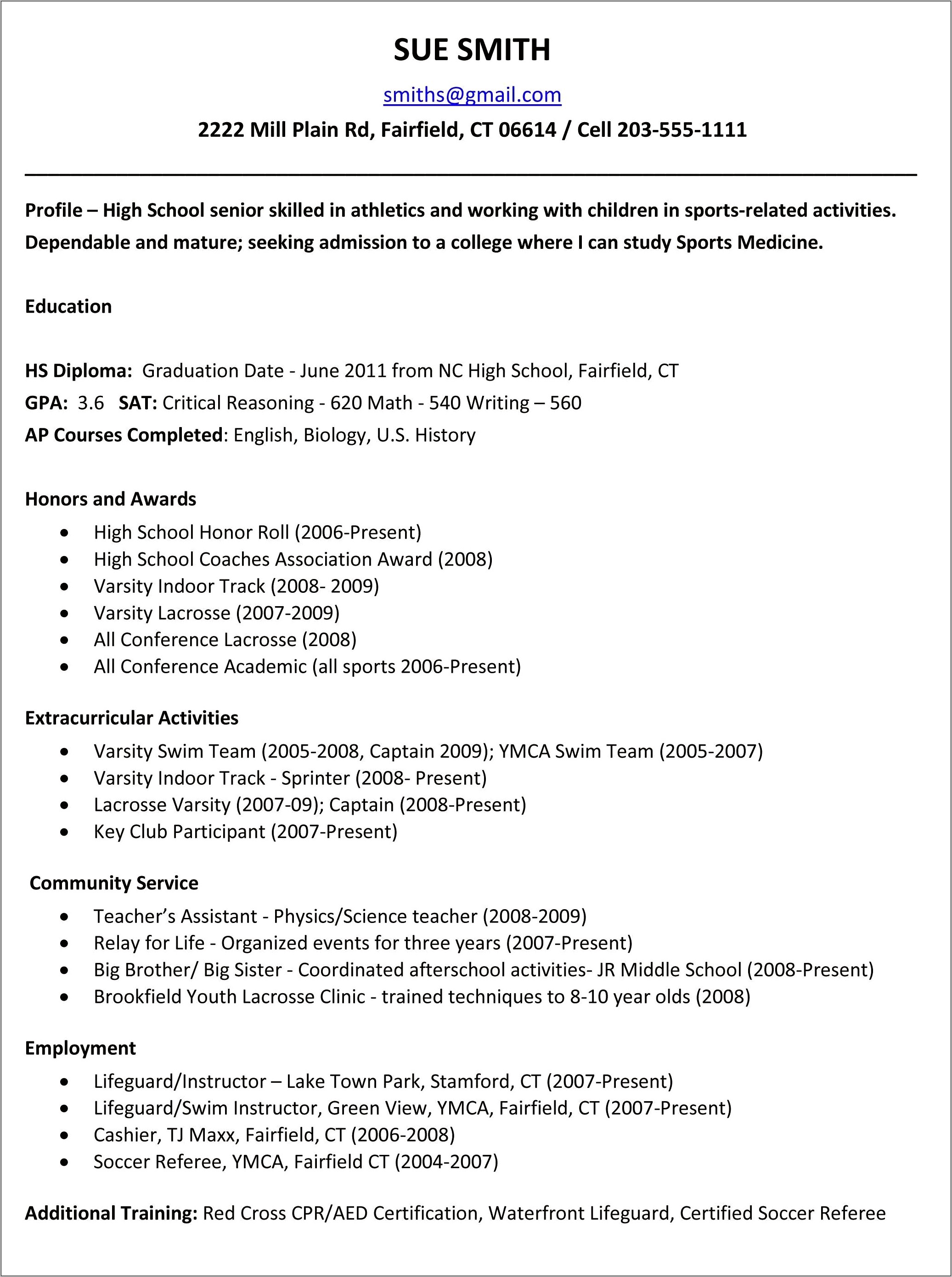 Example Of Good High School Resume