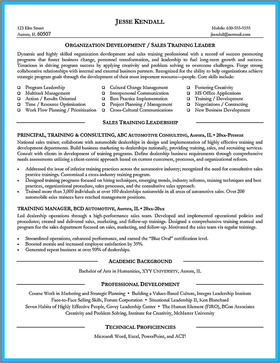 Example Of Great Corp Orate Trainer Resume