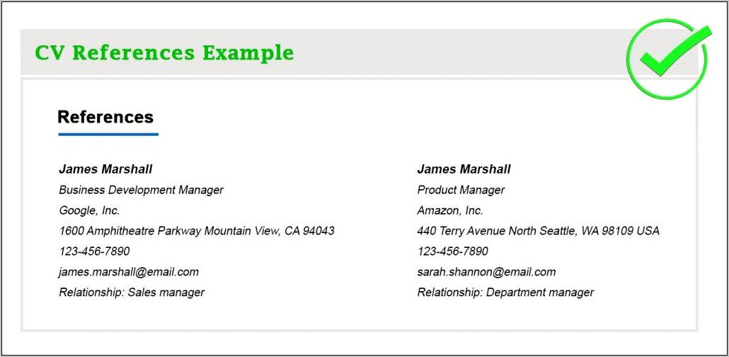 Example Of Reference Page For Resumes