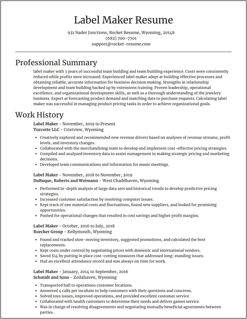 Example Of Resume For Employment As A Labeler