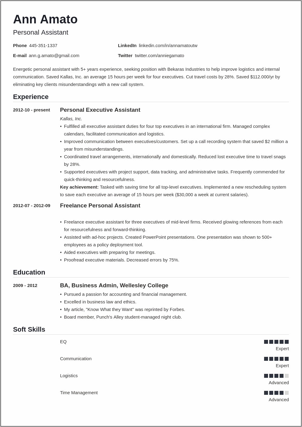 Example Of Resume For Job Interview