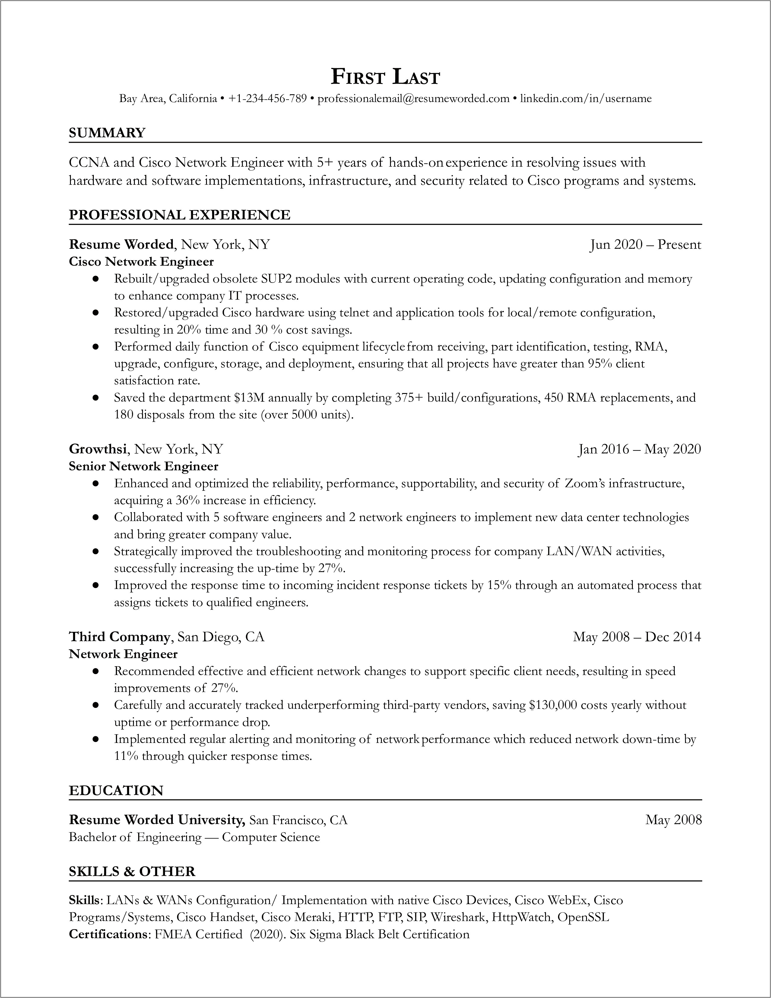 Example Of Resume Network Technician Entry Level