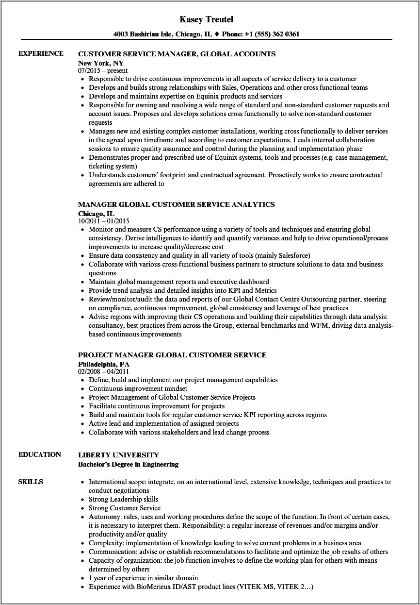 Example Origen Resume For Customer Service