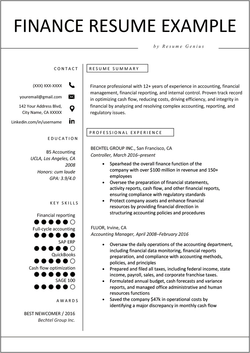 Example Resume From Experienced Financial Consultant