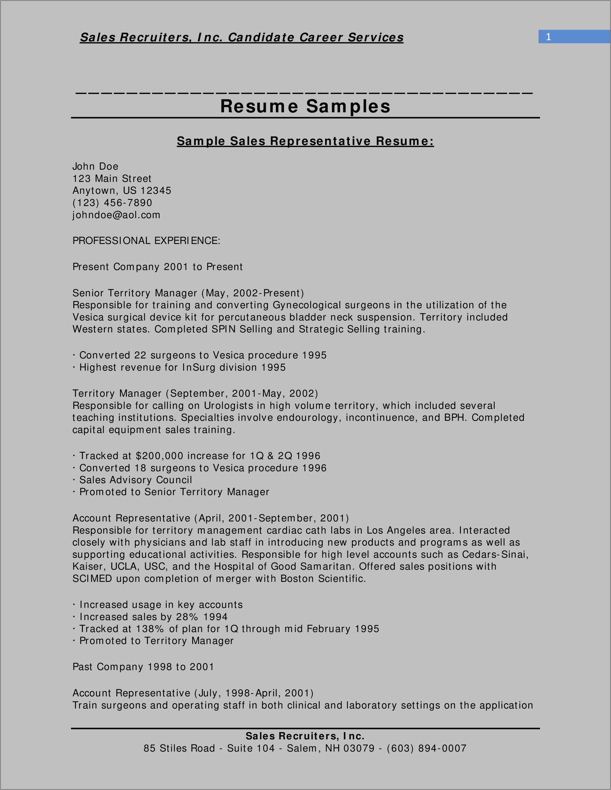 Examples Of He Rep Resume