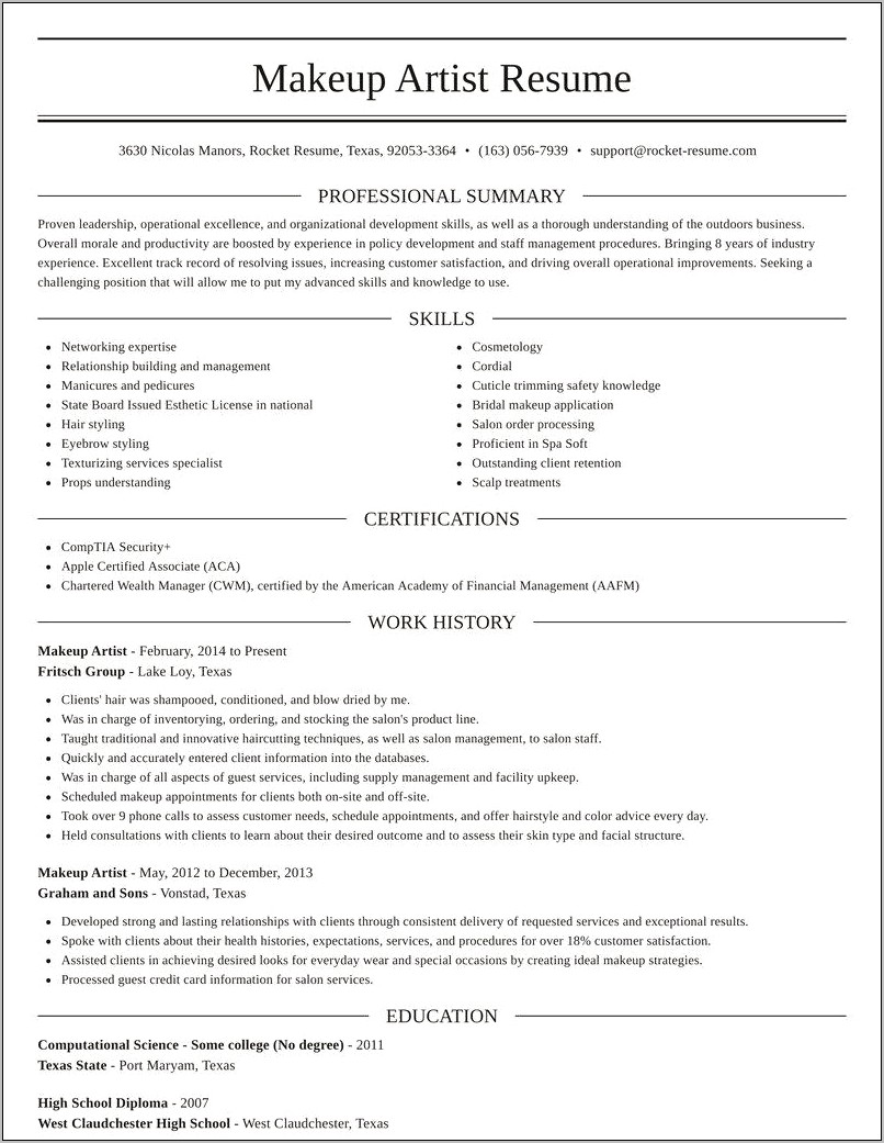 Examples Of Make Up Artist Resume - Resume Example Gallery