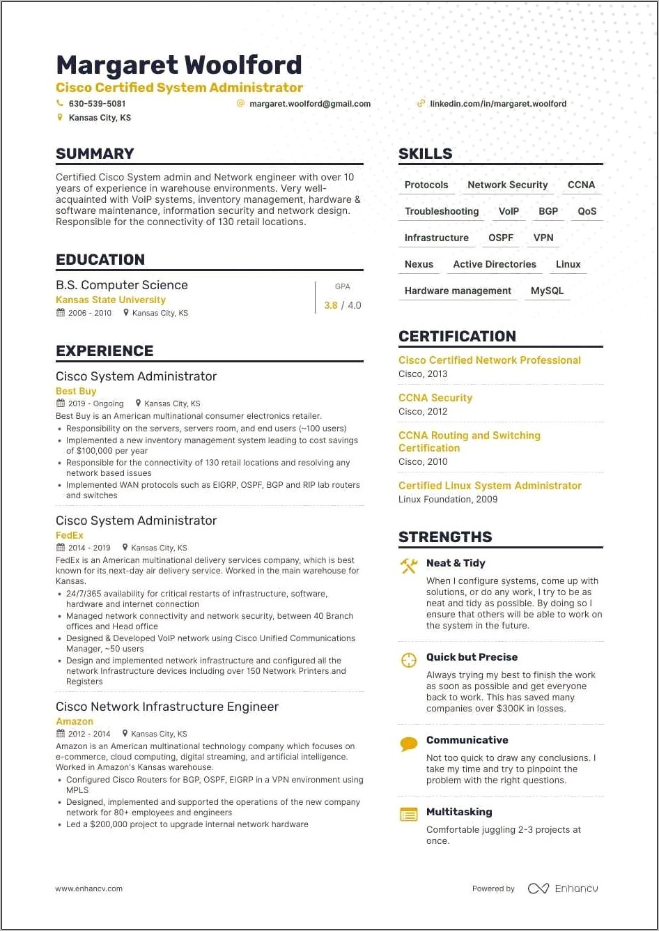 Examples Of Routing And Switching On A Resume