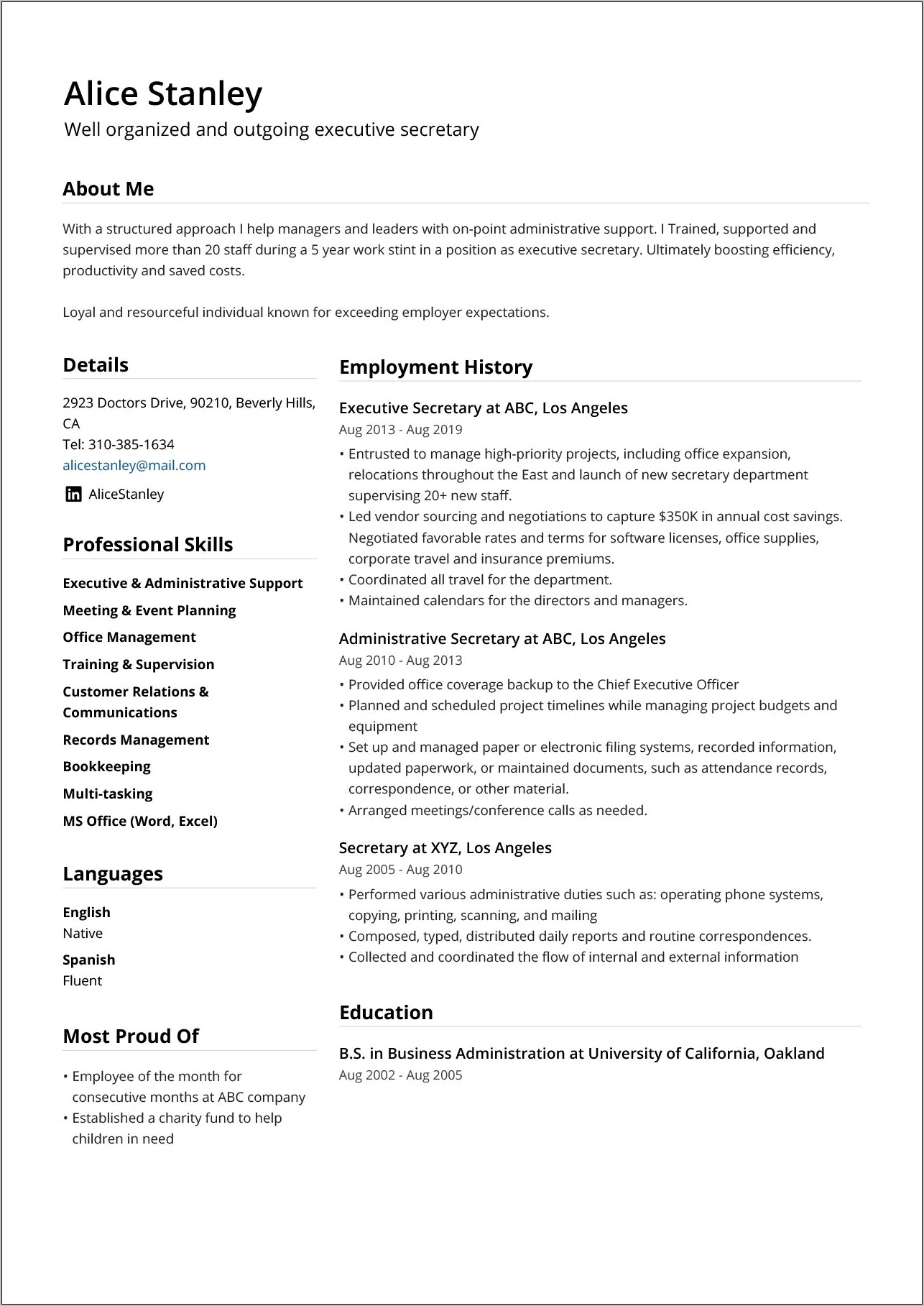 Executive Summary On A Resume Examples