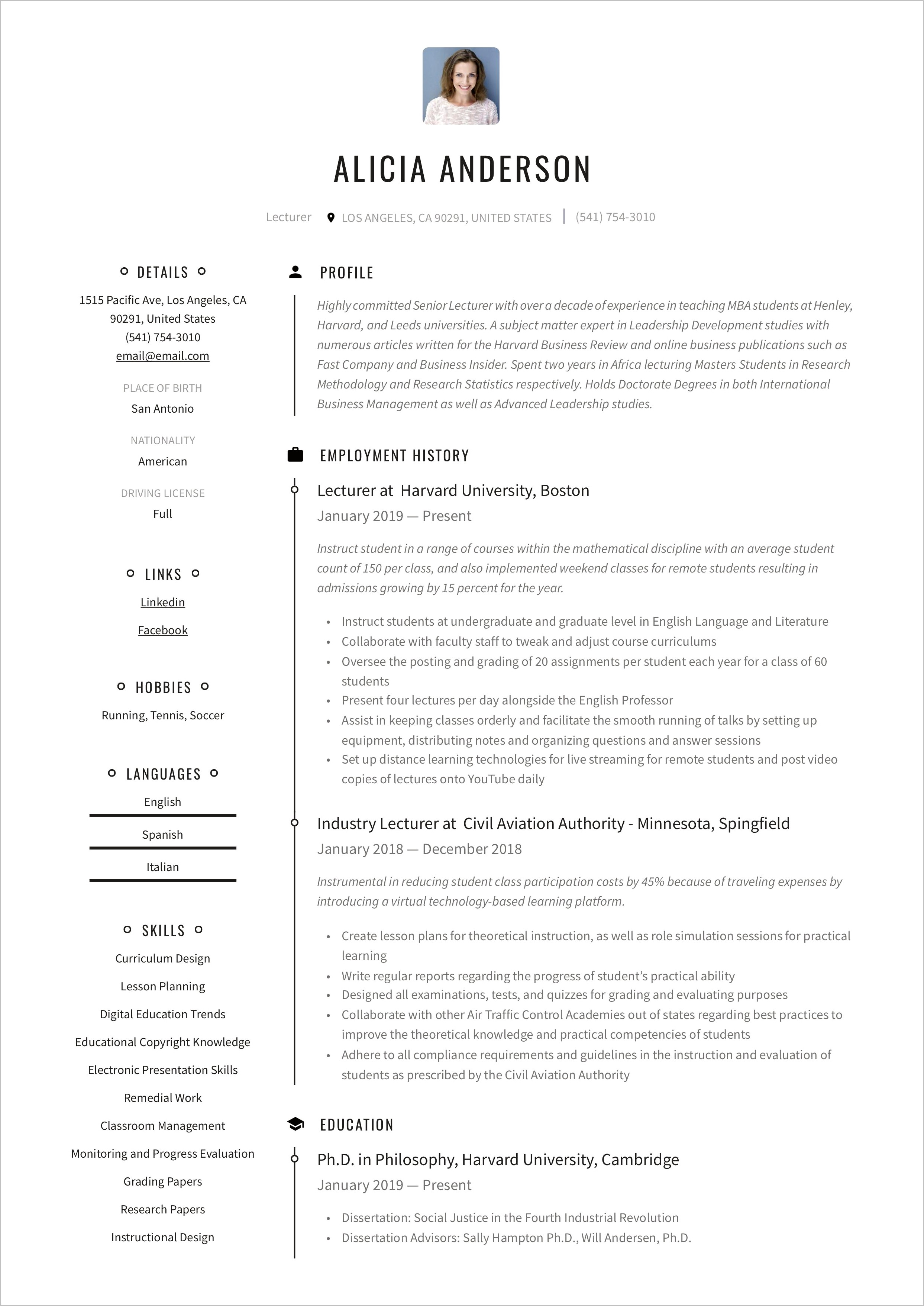 First Year Experience Faculty On Resume