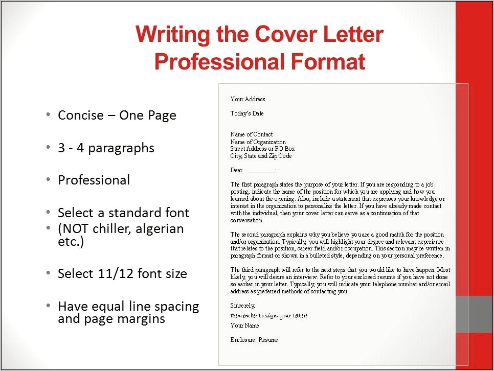 Font Size For Cover Letter Resume