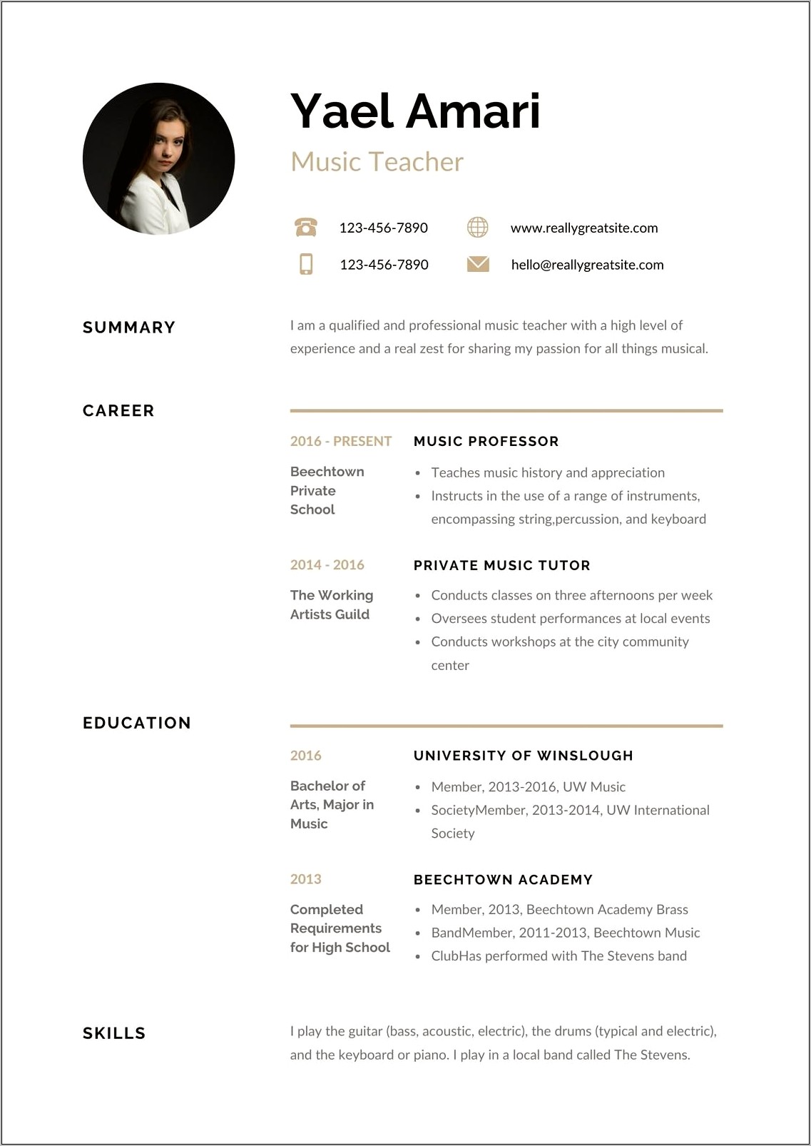 Free Black And Gold Resume Template With Photo