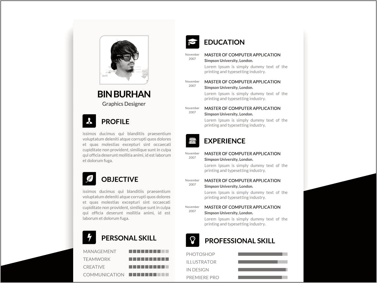 Free Black And White Downloadable Resume