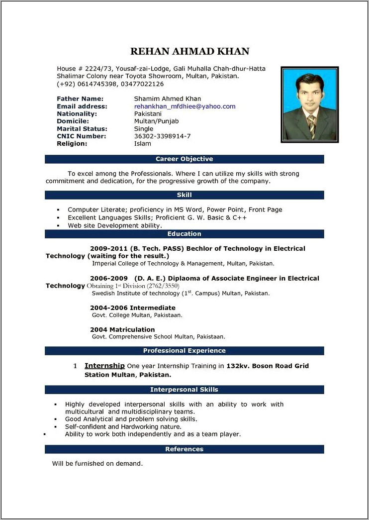 Free Download Of Resume Format In Pdf