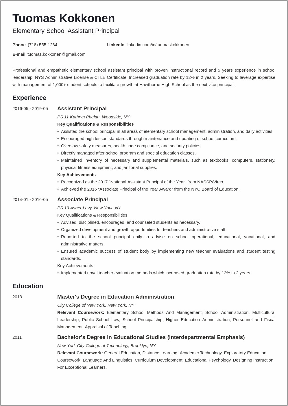 Free Downloadable School Principal Resume Template