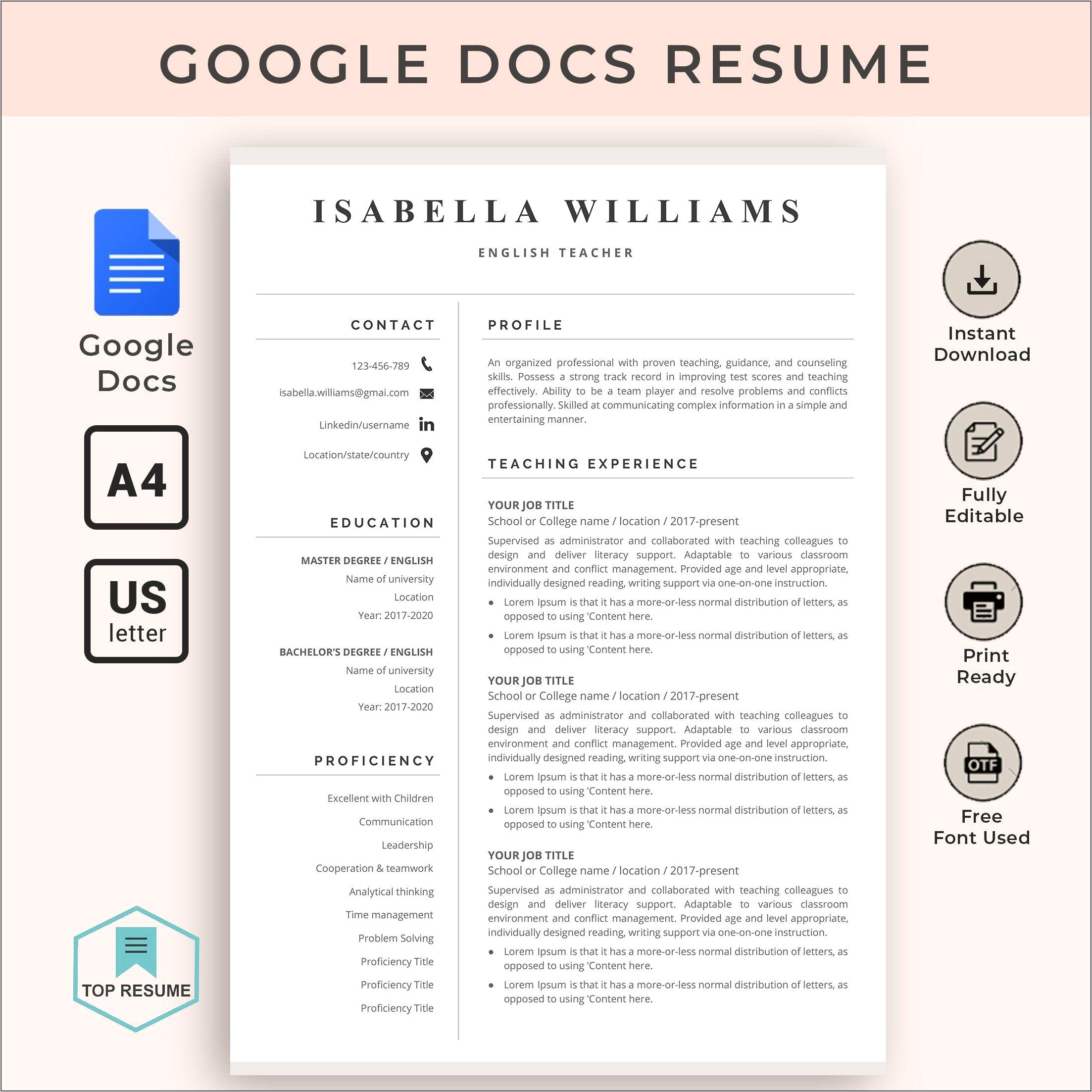 Free Google Docs Templates Resume Resume Example Gallery