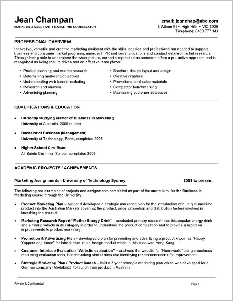 Free Sample Resume Marketing Officer