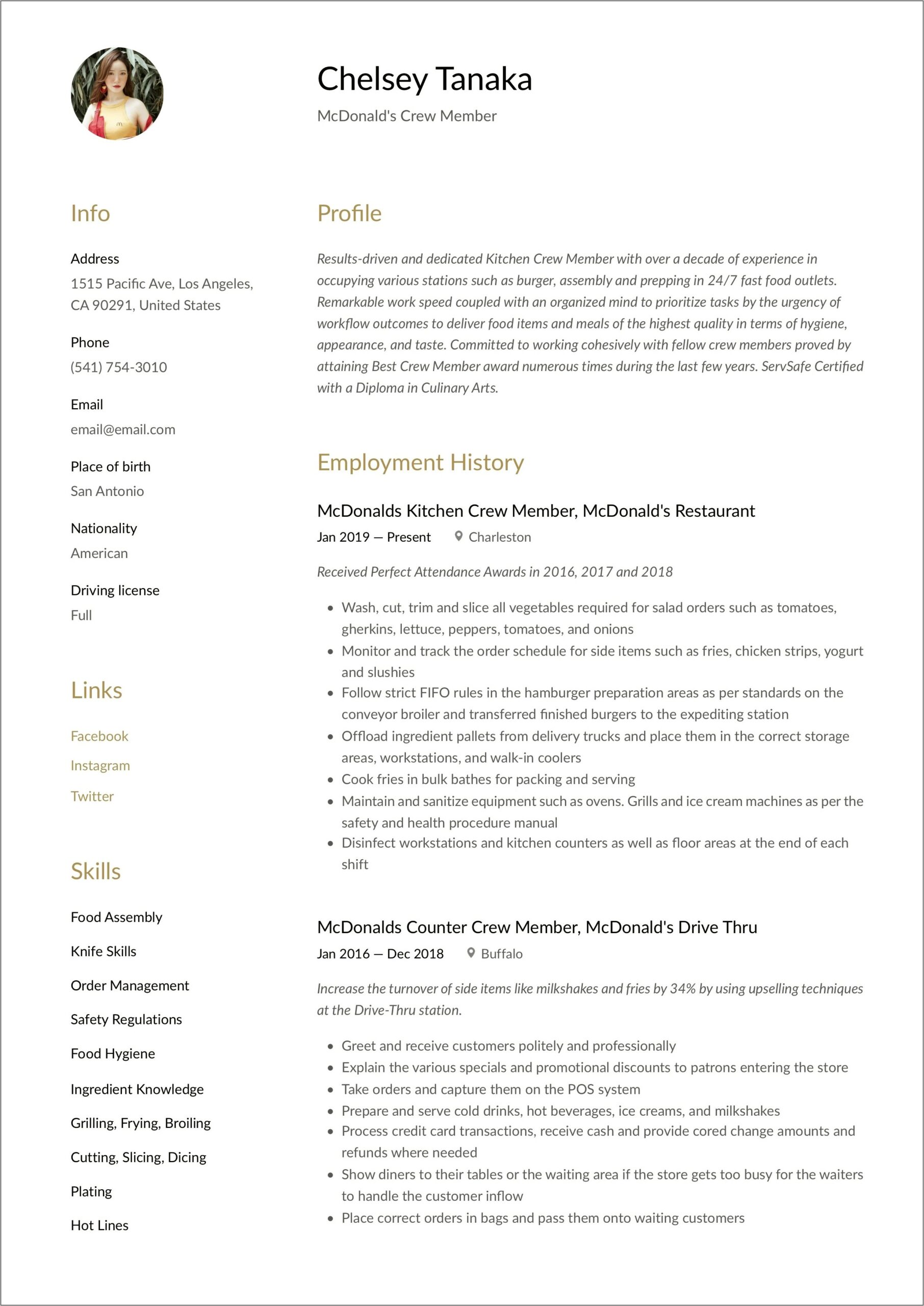 George Mcnaught Marshalls Job History Resume