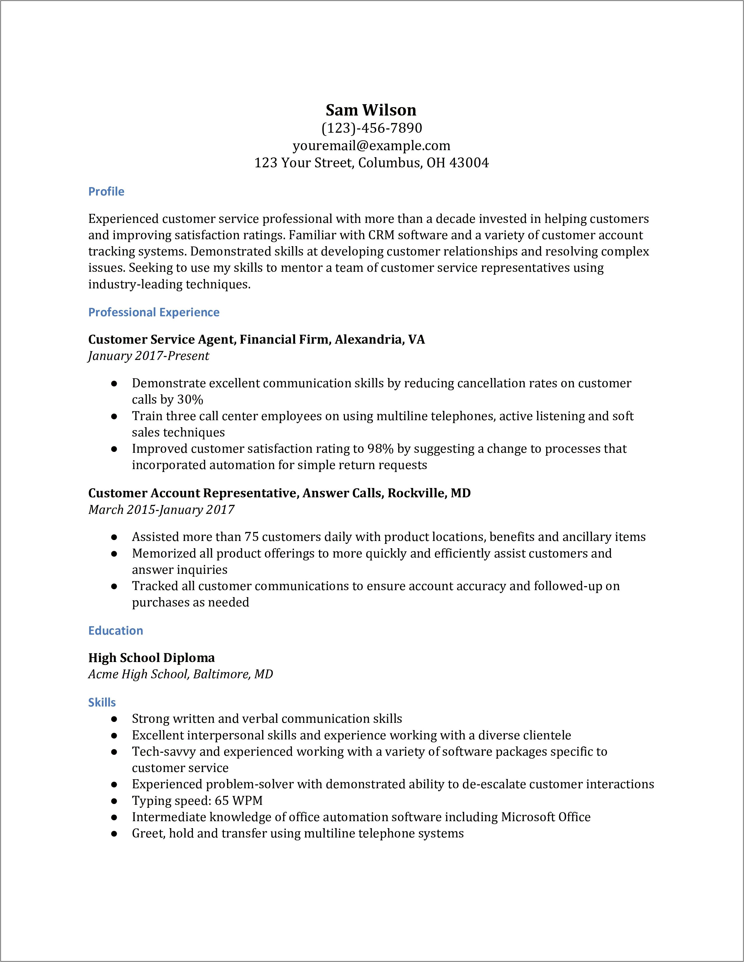 Good Customer Service Skills For Resume