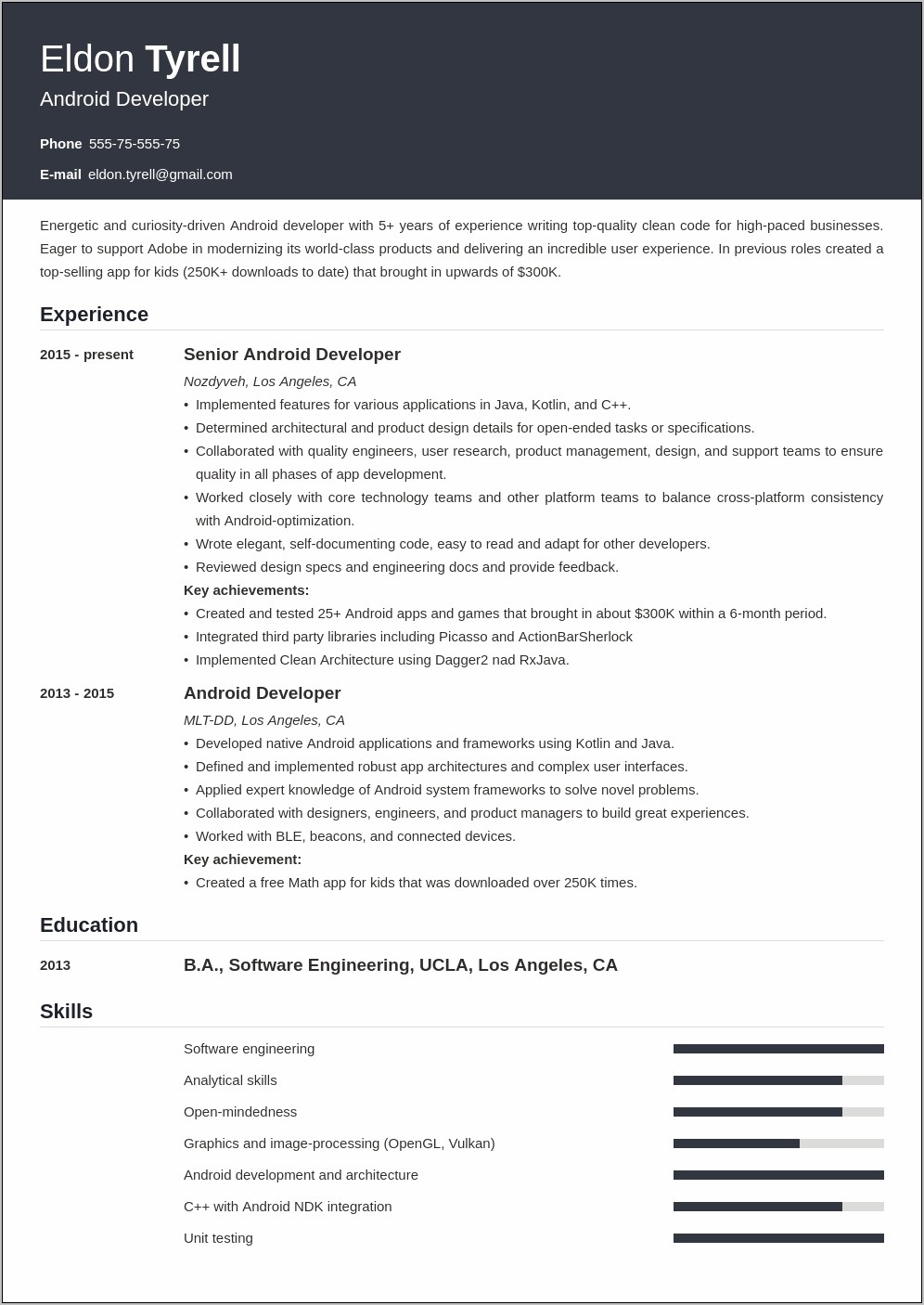 Good Exmple Of An Apk Major Resume