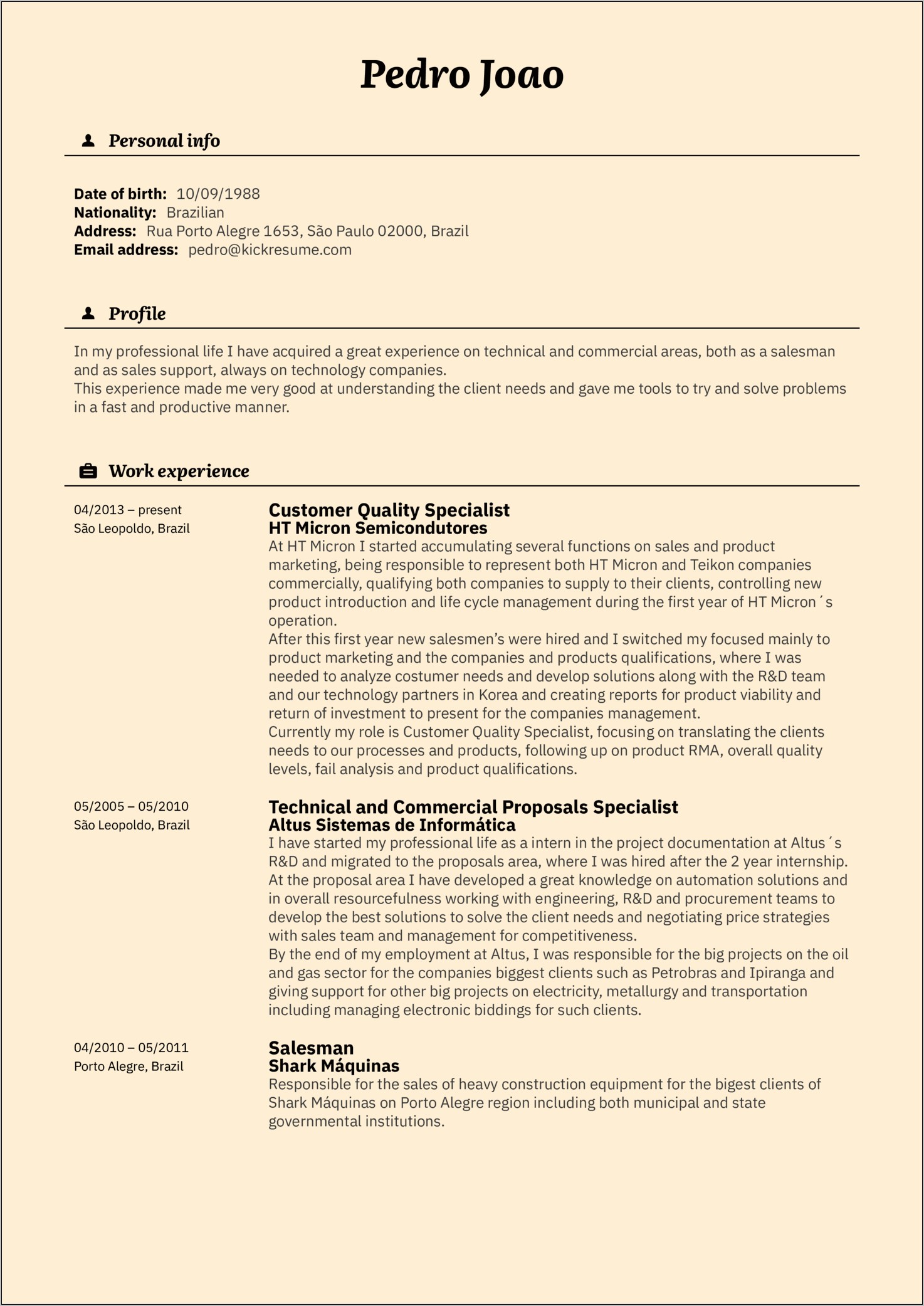 Good Experience For Customer Service Resume
