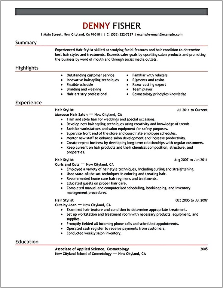 Good Objectives For Hair Stylist Resume