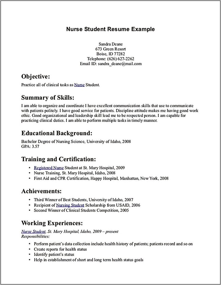 Good Resume For Health Science College Student