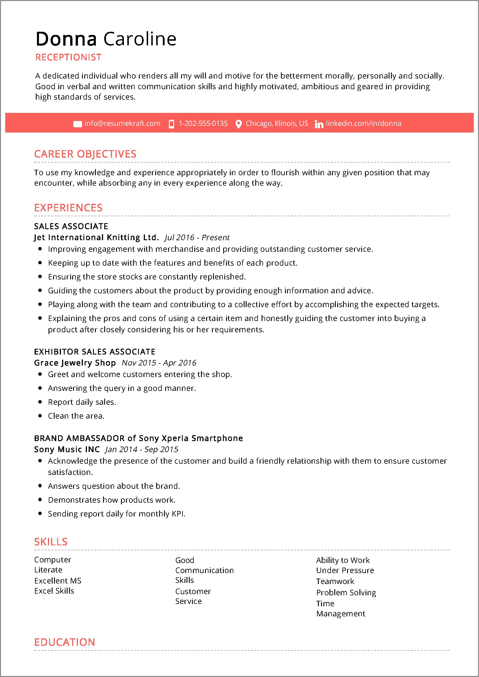 Good Skills For A Receptionist Resume