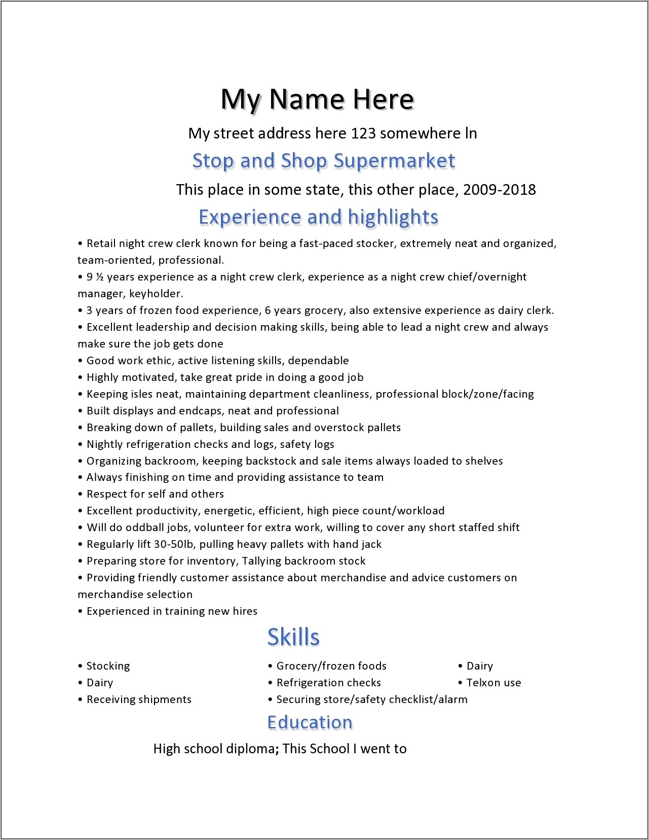 Gorercy Claims And Recieving Skills For A Resume