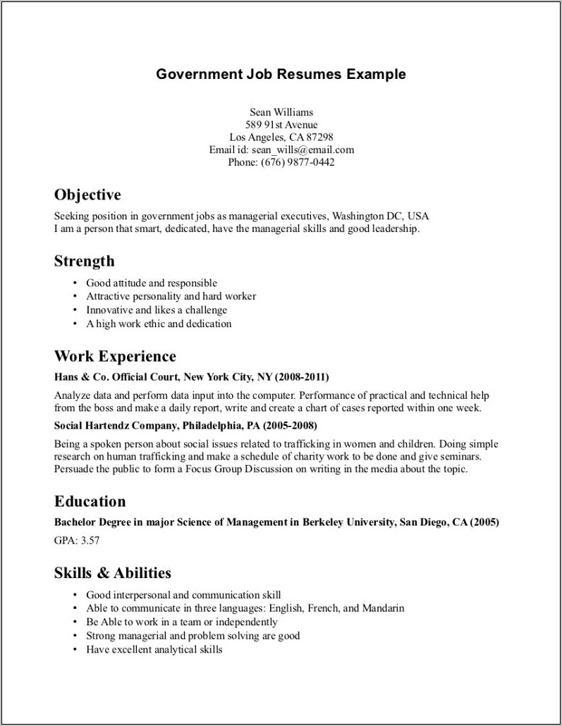 Government Worker Job Description For Resume