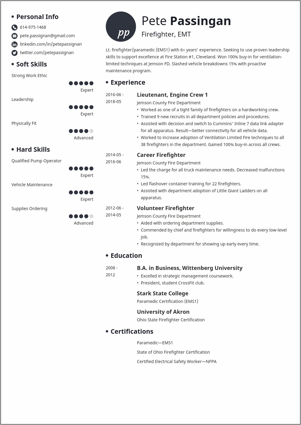 Great Resume For Fire Fighting Job