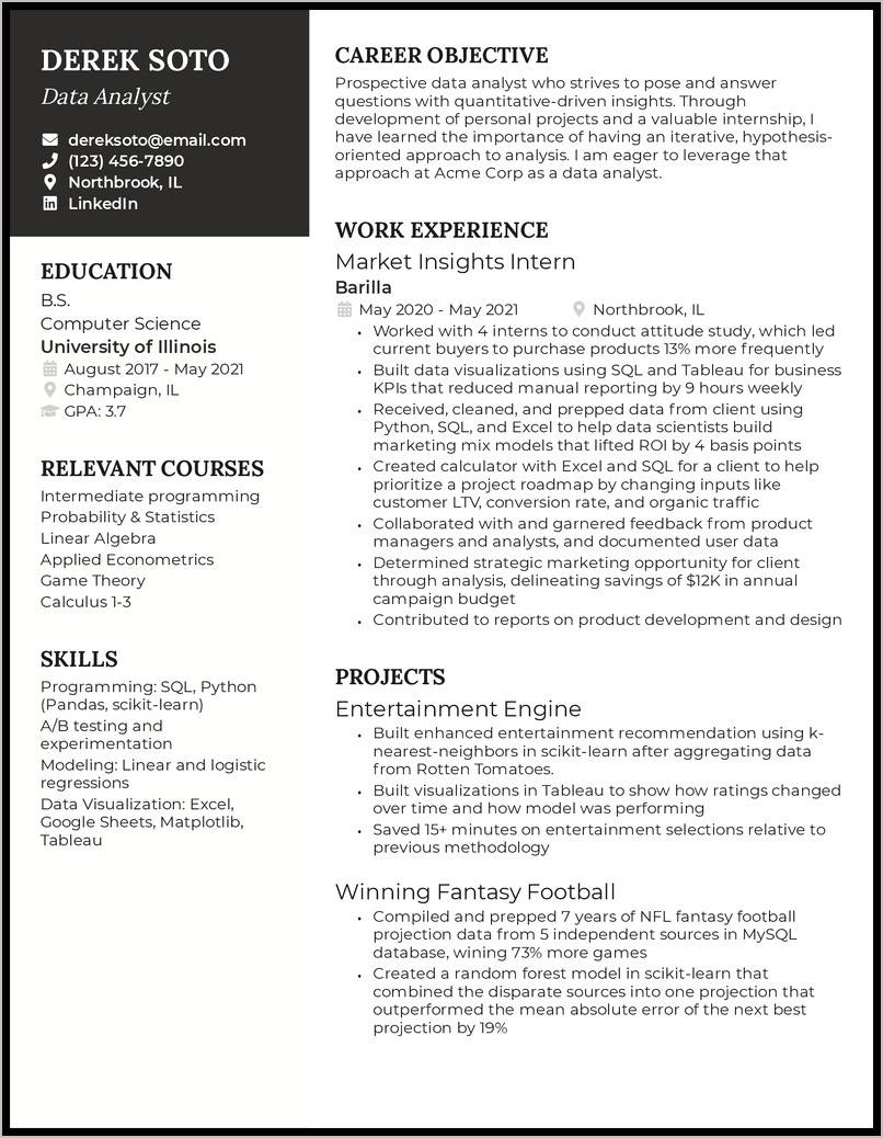 Great Summary For Resume For Entry Level