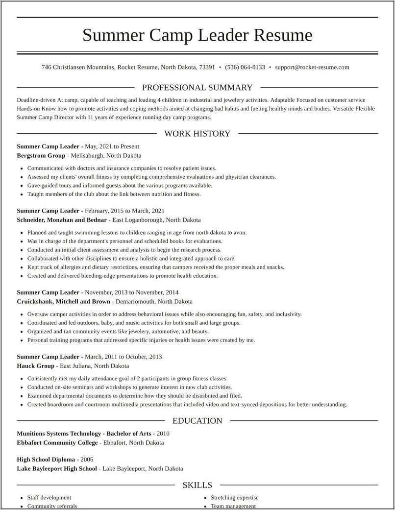 Grou Leader Resume In Summer School Programs