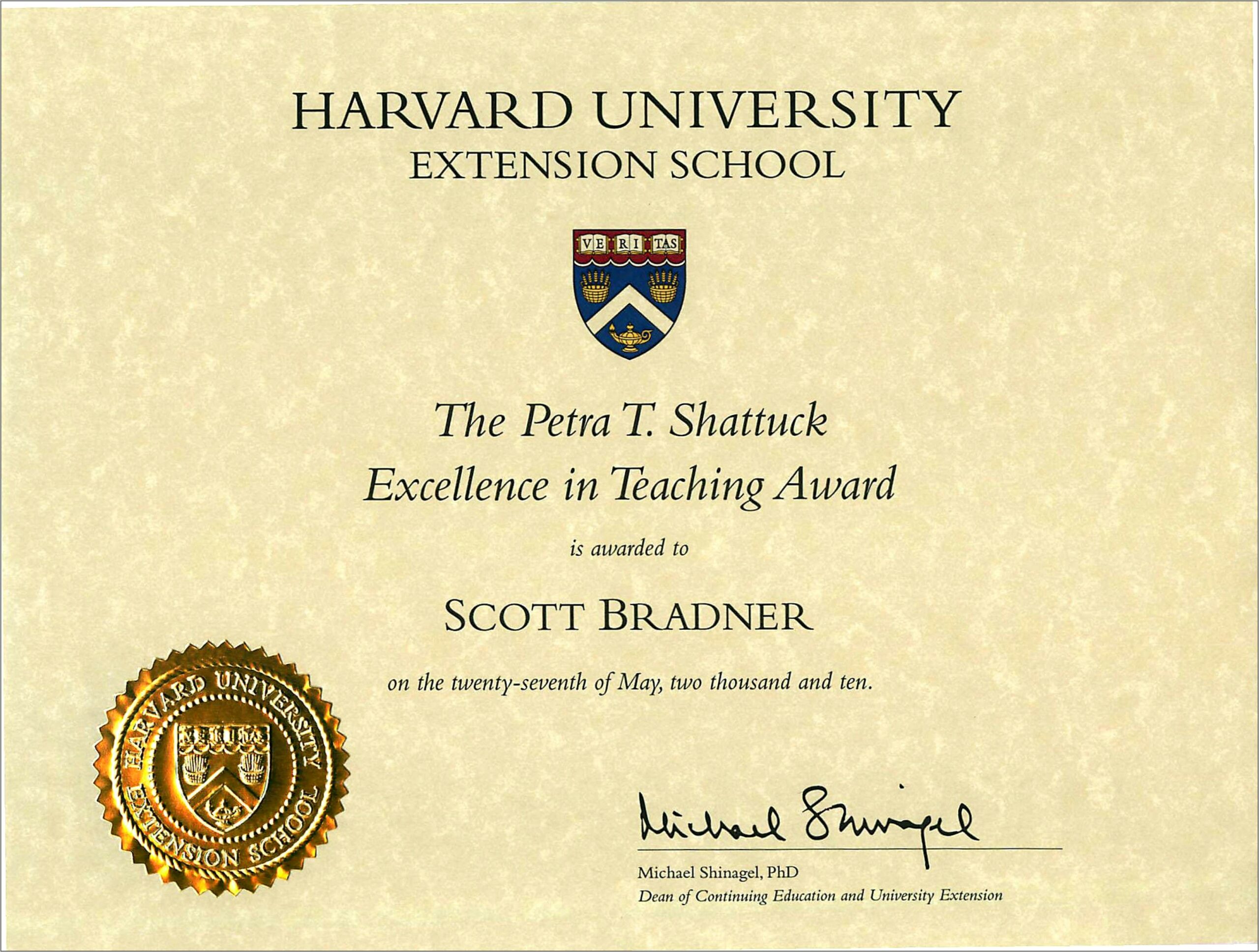 Harvard Extension School Graduate Certificate On Resume Resume