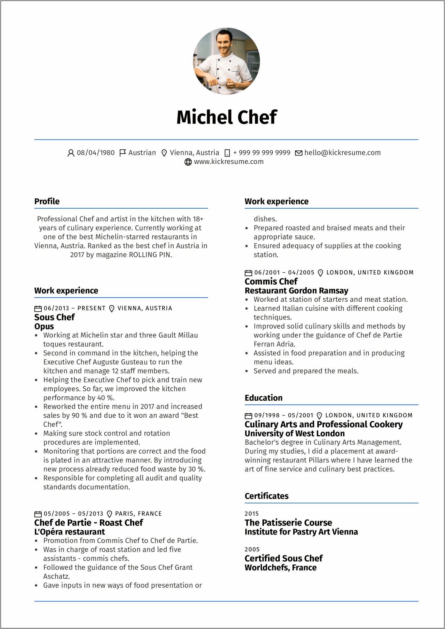 Head Chef Kitchen Manager Resume Examples
