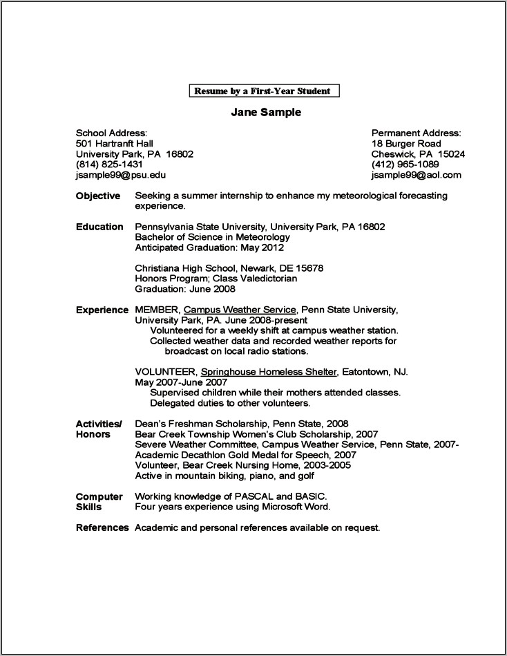 High School Senior Sample Resume For College Resume Example Gallery