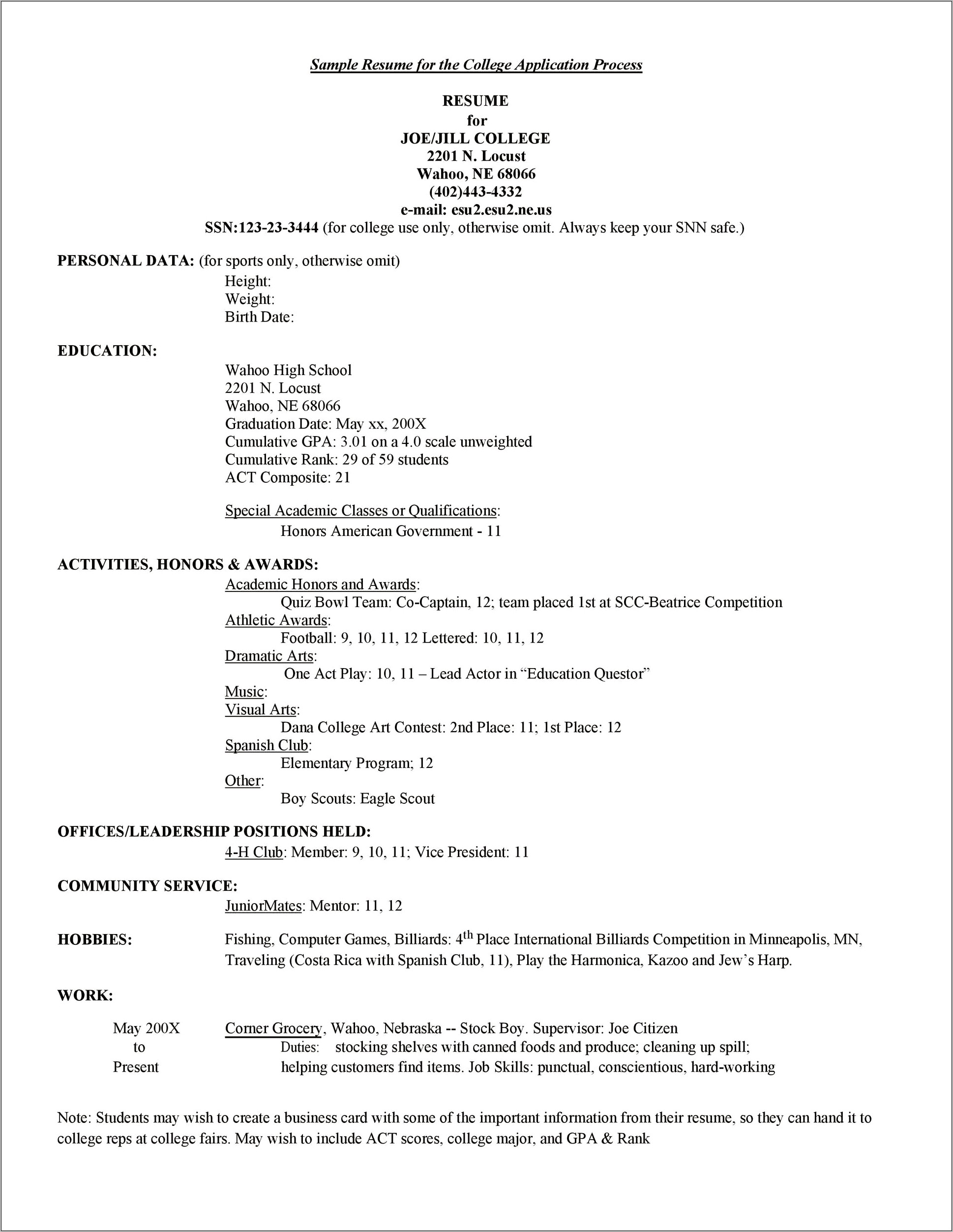 Honors And Activity Resume Examples