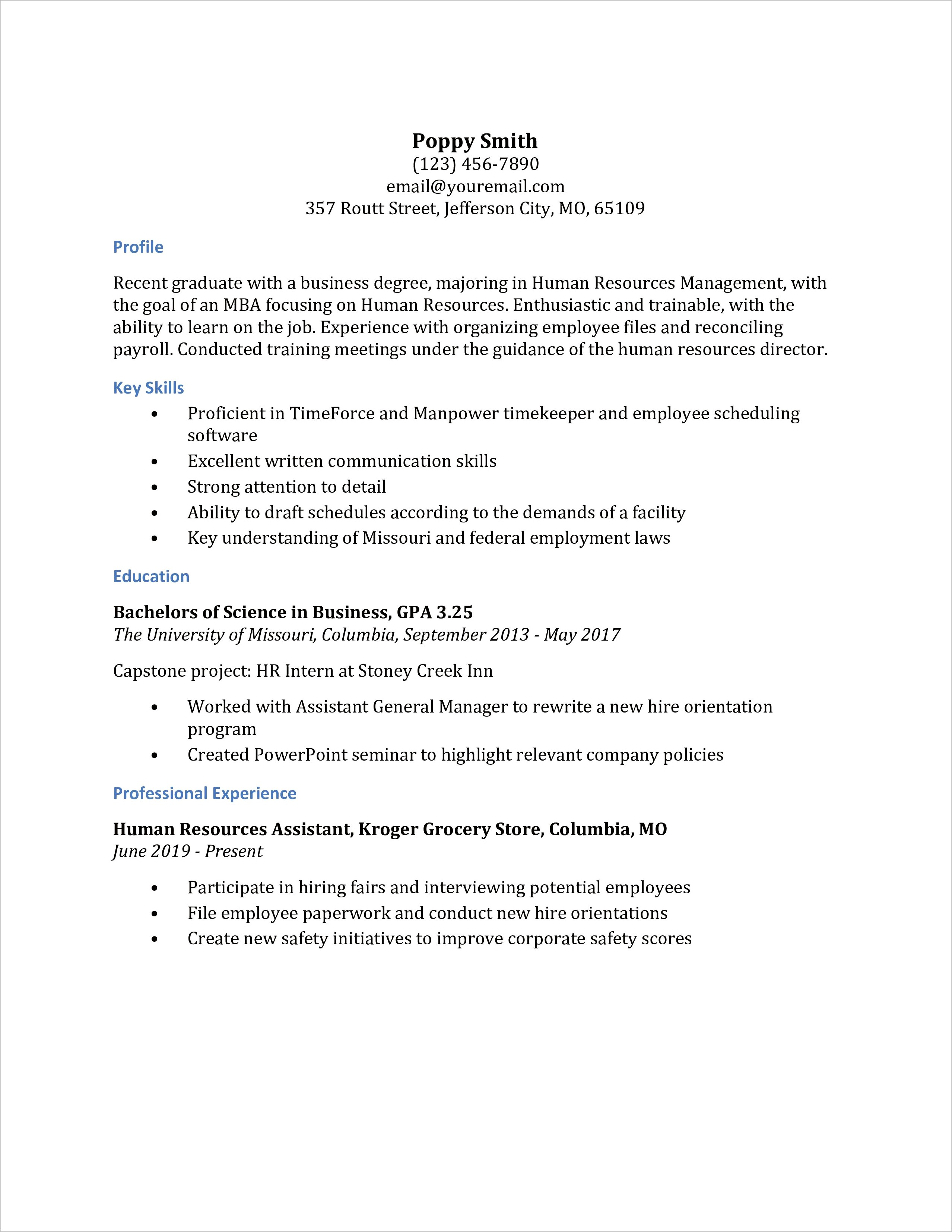 Hr Assistant Resume With No Experience