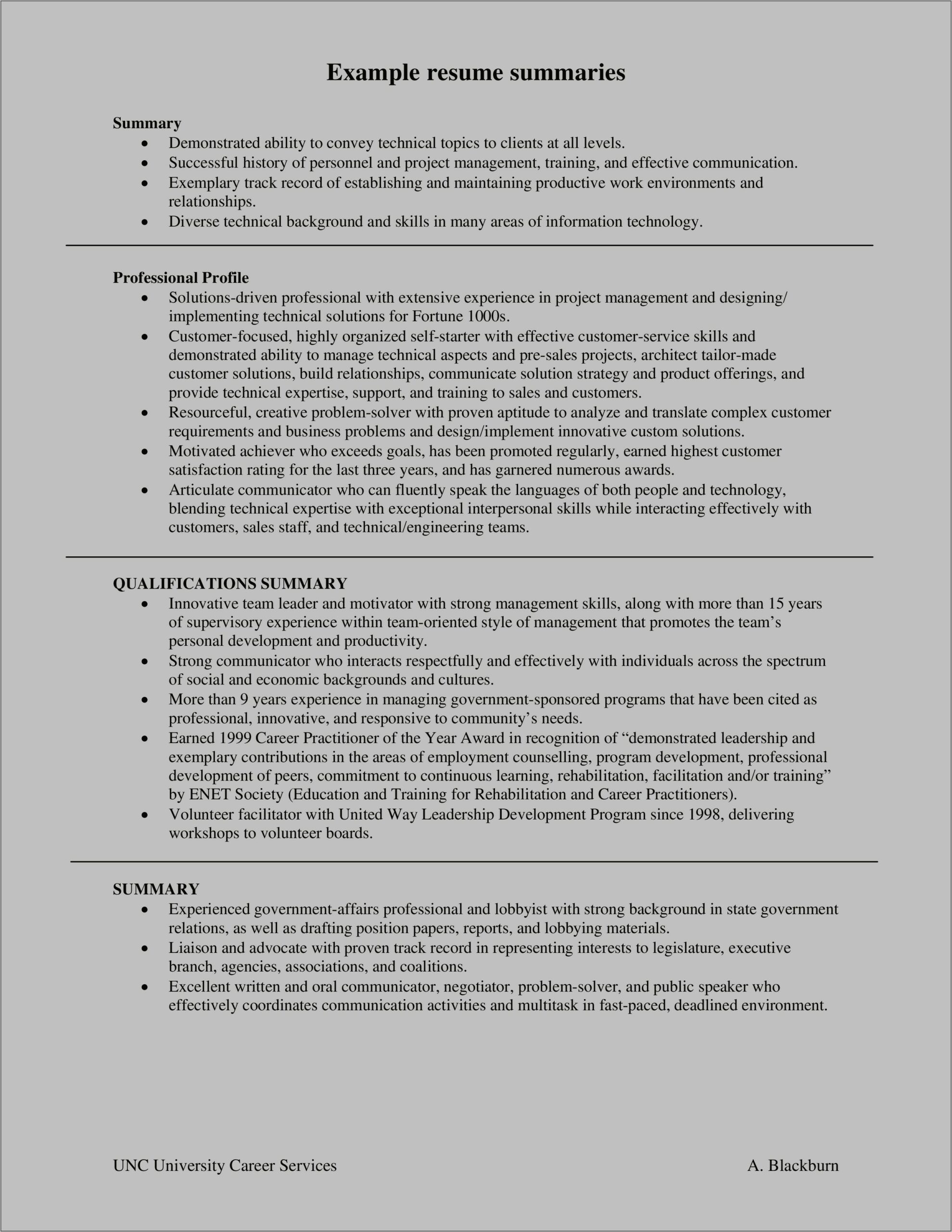 Hreat Examples For Resume Summary