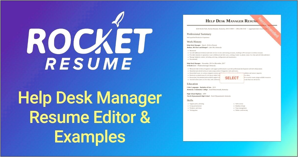It Help Desk Manager Resume Template